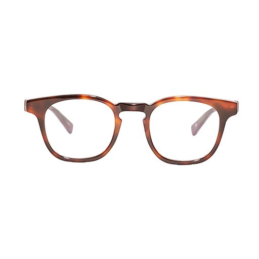 Handmade tortoise color eyeglasses with rounded square shape and keyhole bridge.