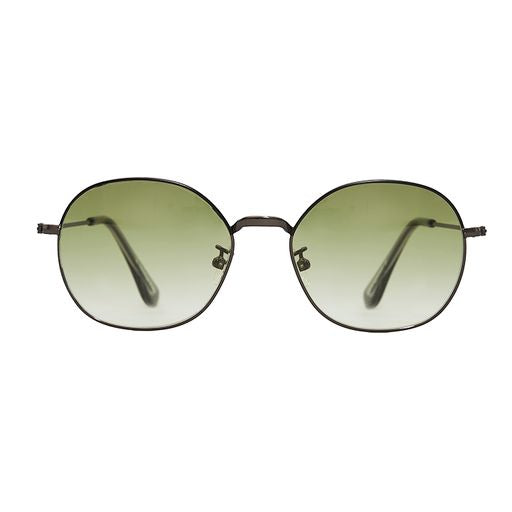 Big round sunglasses with green gradient lens and adjustable nose pads.