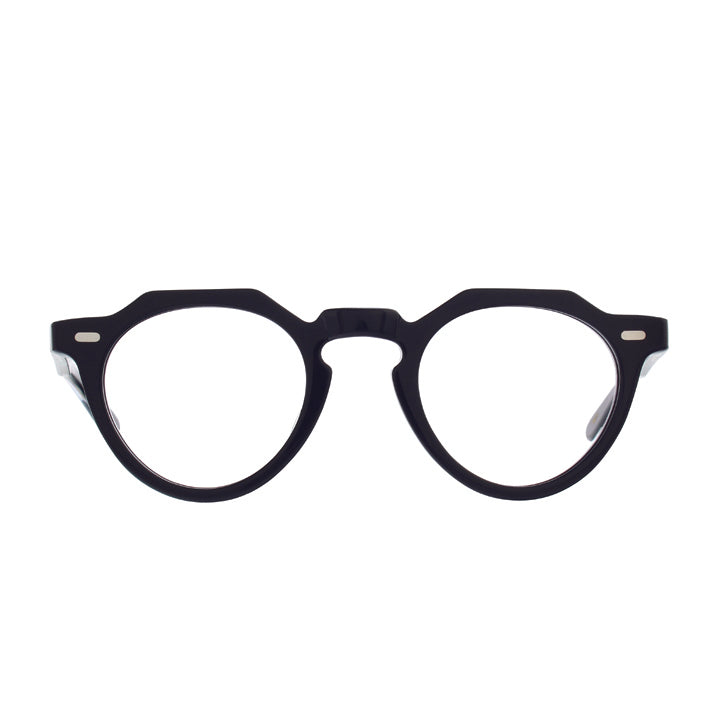 Black flat top round glasses.