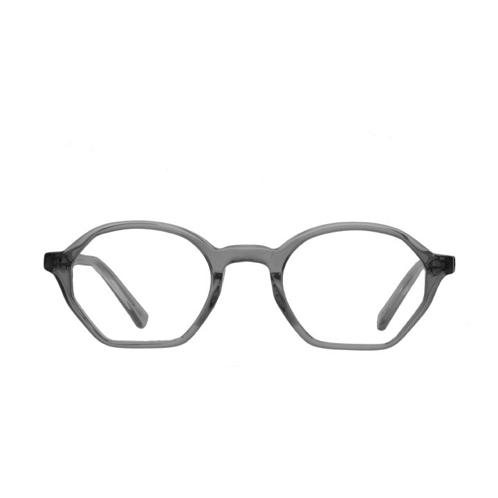 Gender neutral (unisex) crystal gray geometric glasses handmade in USA.