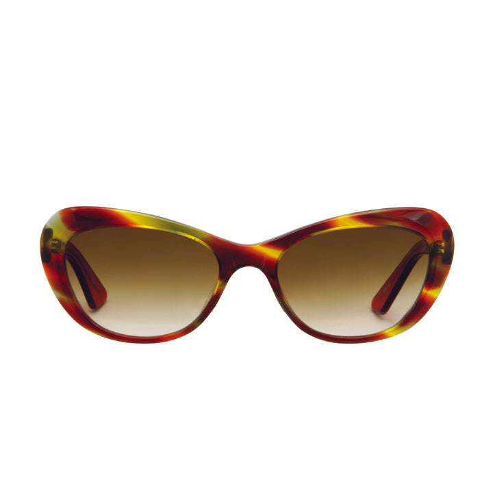 Red tortoise cat eye sunglasses for prescription, handmade in California.