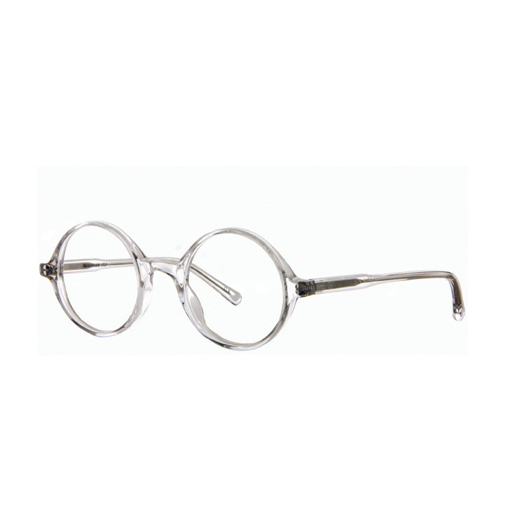 A pair of round eyeglasses made from acetate in a crystal clear color.
