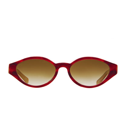 Oval red 90s sunglasses for prescriptions, made in USA..