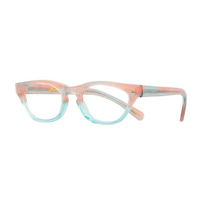 Petite eyeglasses with pastel pink and blue acetate. Made in USA