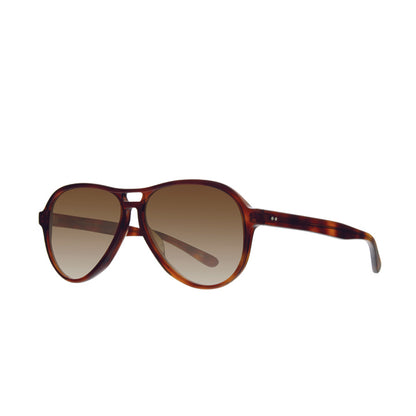 Side view of unisex aviator glasses made in California. Tortoise with brown gradient lenses.