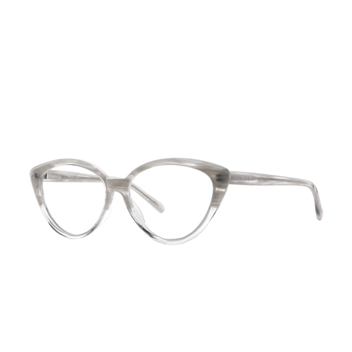 Clear, two tone streak white cat eye glasses made in USA, California.
