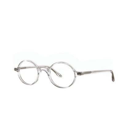 Angled view of perfectly round petite eye glasses.