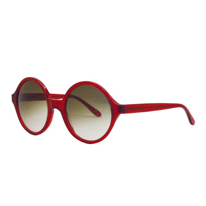 Big round sunglasses in shiny red and lenses with brown gradient.